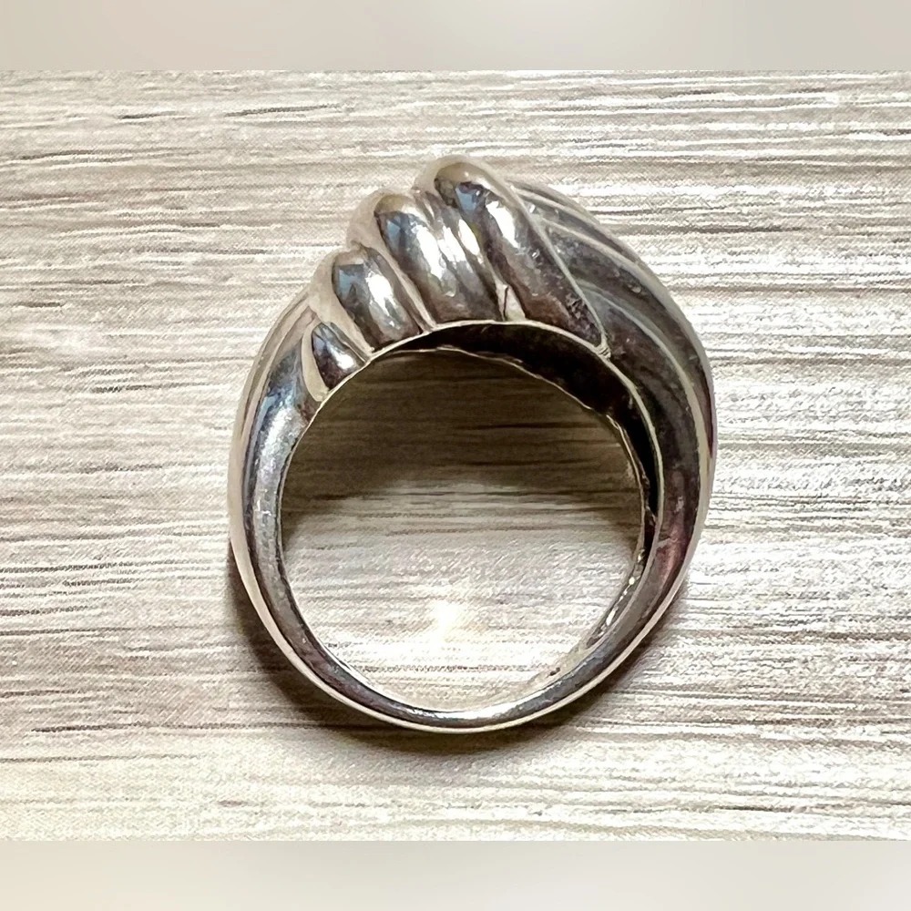 Vintage Designer Sterling Silver Modernist Fluted Woven Tall Dome Ring, Size 5.5